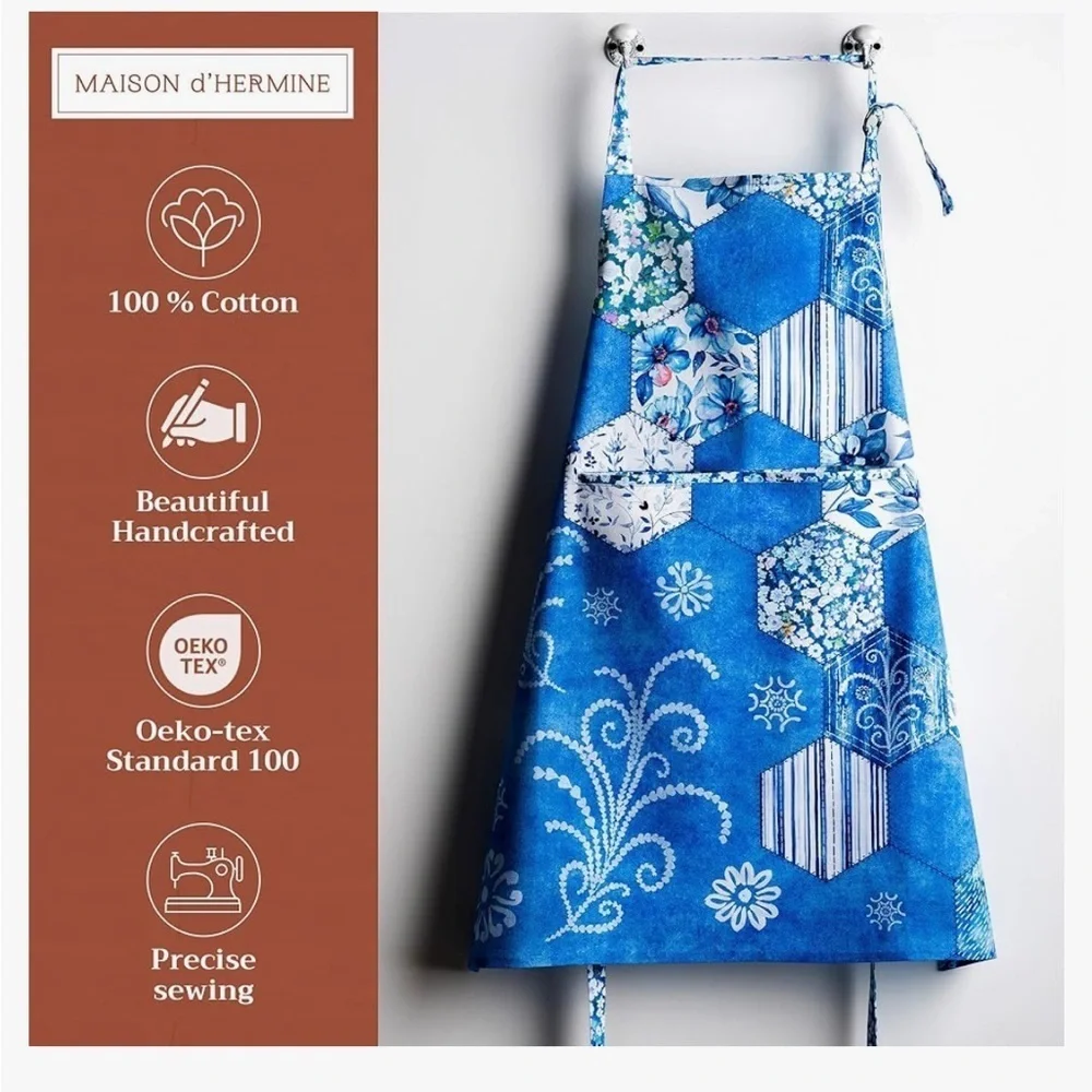 Maison d' Hermine 100% Cotton Apron Summer Blues Cooking Baking Kitchen Apron